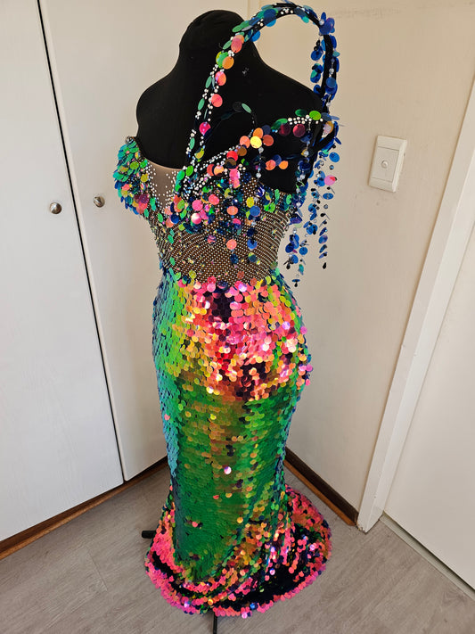 Holographic mermaid fishtail gown