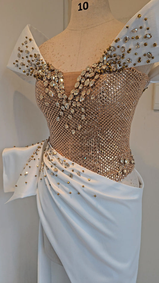 Gold and White crystalized corset gown